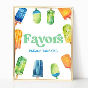 Blue Green Orange Popsicle Party Favors Table Sign