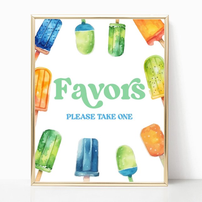Blue Green Orange Popsicle Party Favors Table Sign (Creator Uploaded)