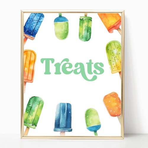 Blue Green Orange Popsicle Party Treats Table Sign