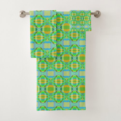 Blue Green Orange Purple Creamy Lattice Pattern  Bath Towel Set