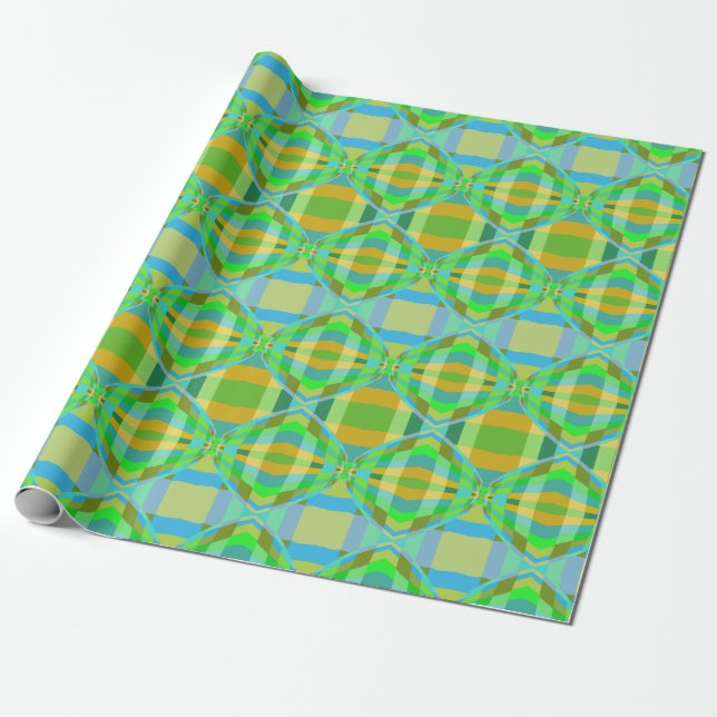 Blue Green Orange Purple Creamy Lattice Pattern  Wrapping Paper (Unrolled)