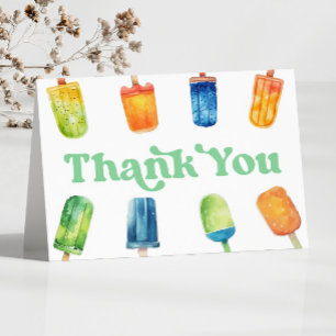 Blue Green Orange Retro Popsicle Birthday Party Letterpress Thank You Card