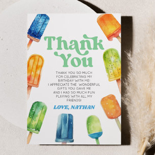 Blue Green Orange Retro Popsicle Birthday Party Thank You Card