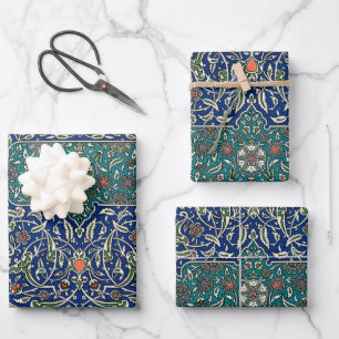Blue Green Orange Teal Ornate Arabic Pattern Wrapping Paper Sheets