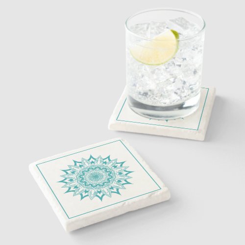 Blue_green ornate circle mandala stone coaster