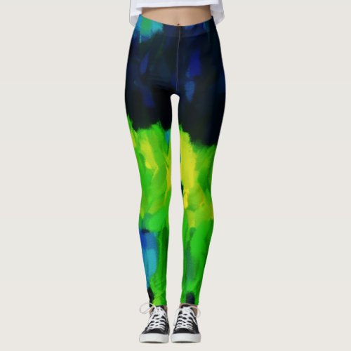 Blue Green Paint Splatter Leggings