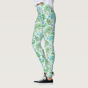 Blue & Green Paisley Pattern Leggings