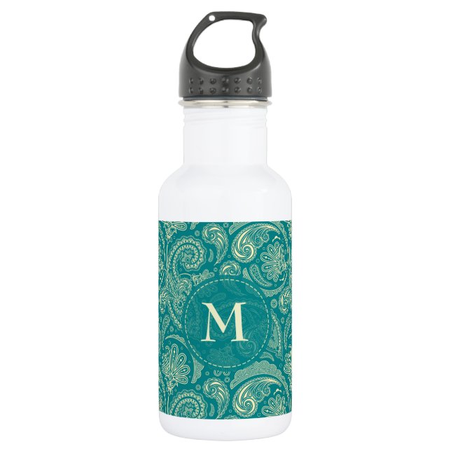 Blue Green Paisley Stainless Steel Water Bottle (Front)