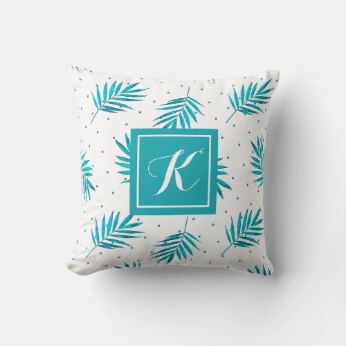 Blue_green palm leaves pattern throw pillow