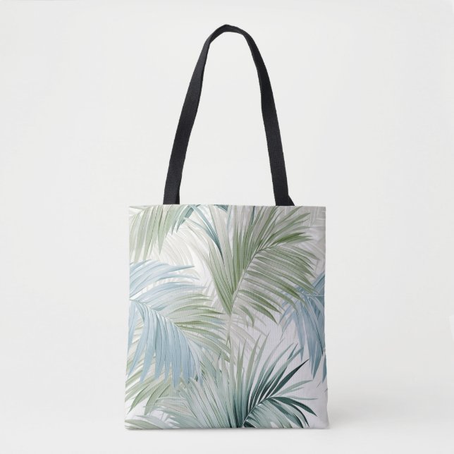 Blue Green Palm Leaves Tote Bag (Front)