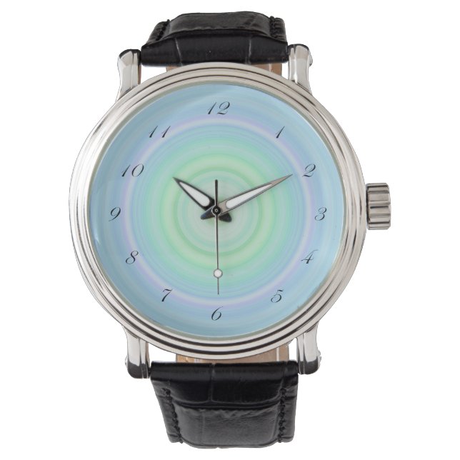 Blue Green Pastel Bullseye script black numbers Watch (Front)