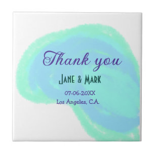 Blue green pastel thank you add couple name date ceramic tile