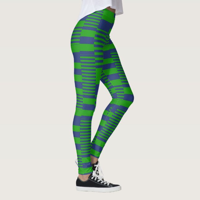 Blue Green Patchwork Stripes Design  Leggings (Right)