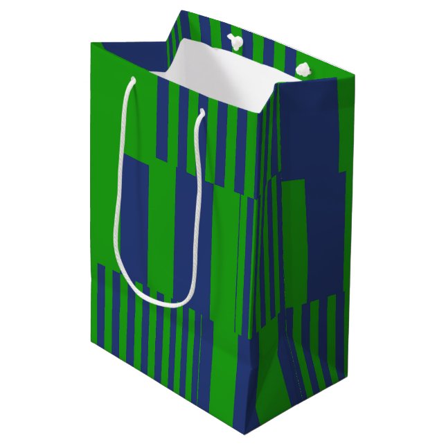 Blue Green Patchwork Stripes Design  Medium Gift Bag (Front Angled)