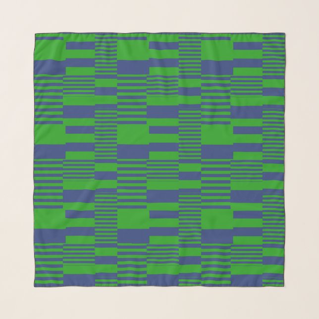 Blue Green Patchwork Stripes Design  Scarf (Front)