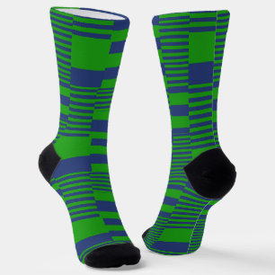Blue Green Patchwork Stripes Design Socks