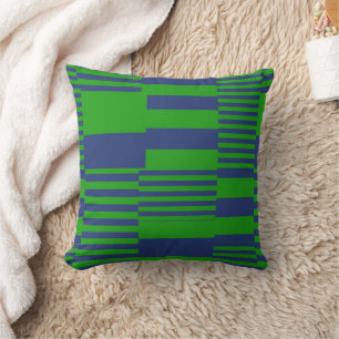 Blue Green Patchwork Stripes Design  Throw Pillow