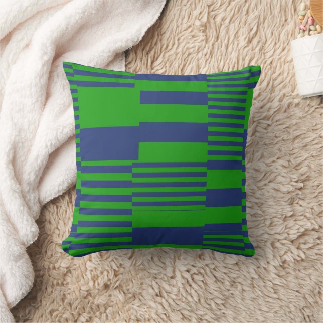 Blue Green Patchwork Stripes Design  Throw Pillow (Blanket)