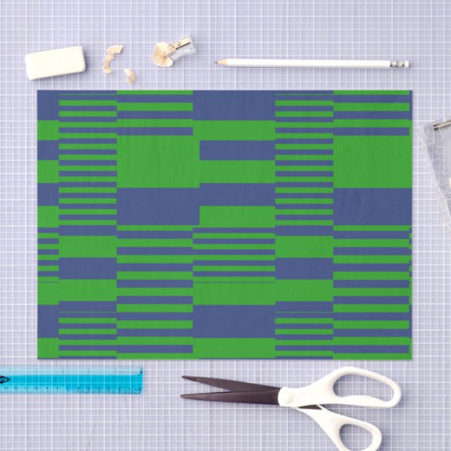 Blue Green Patchwork Stripes Design  Tissue Paper (Craft)