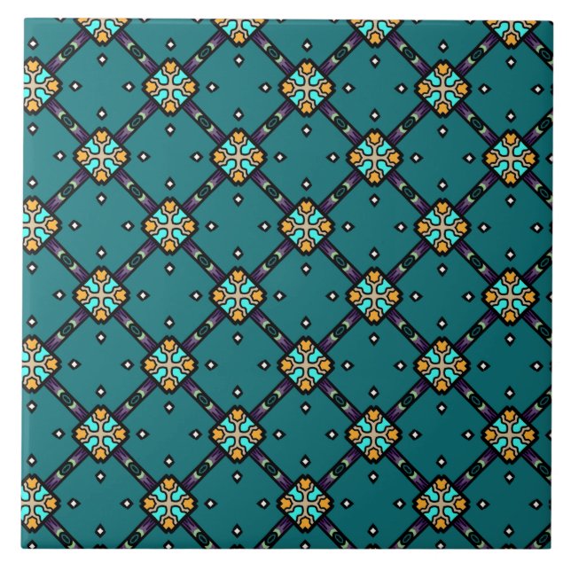 Blue & Green pattern #1 Ceramic Tile (Front)