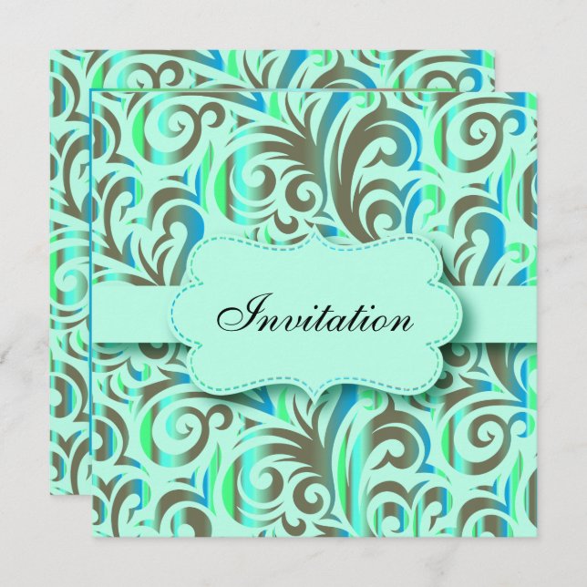 Blue & Green Pattern Party Celebration | DIY Text Invitation (Front/Back)