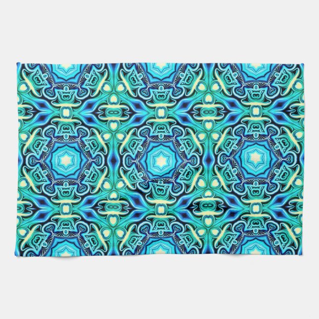 Blue Green Patterned Kitchen Towel (Horizontal)