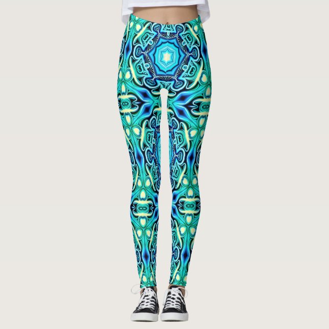 Blue Green Patterned Leggings (Front)