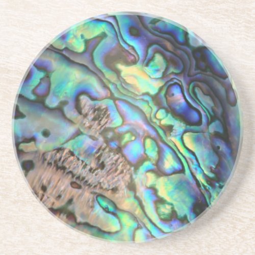 Blue green paua abalone shell detail drink coaster