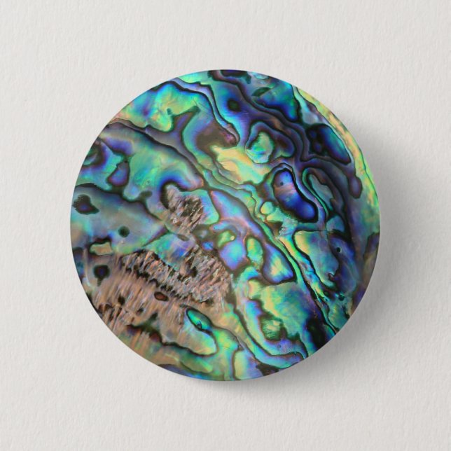Blue green paua abalone shell detail pinback button (Front)
