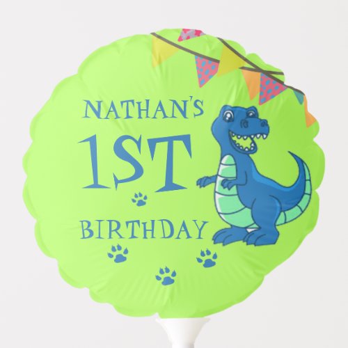 Blue Green Paw Dinosaur Themed Birthday Party Balloon