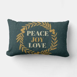 Blue-Green Peace, Joy, Love Gold Christmas Wreath