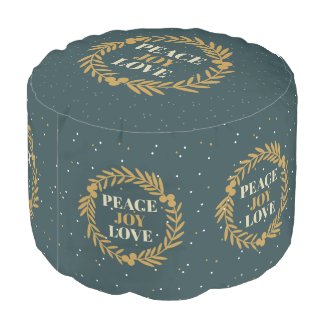Blue-Green Peace, Joy, Love Gold Christmas Wreath
