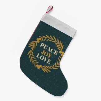 Blue-Green Peace, Joy, Love Gold Christmas Wreath