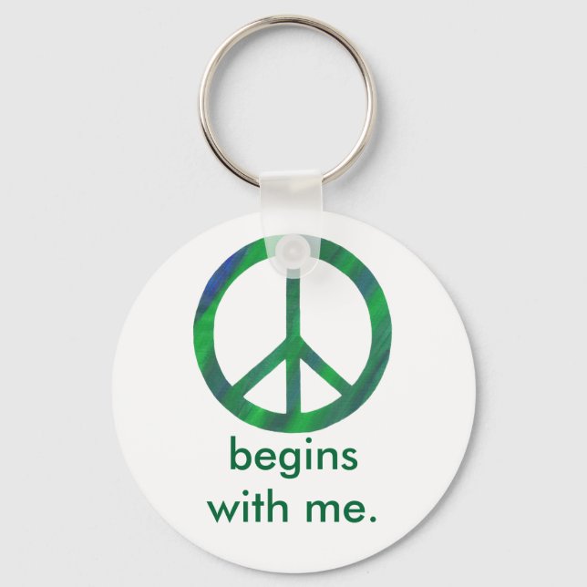 Blue Green Peace Sign, Begins With Me Key Chains (Front)