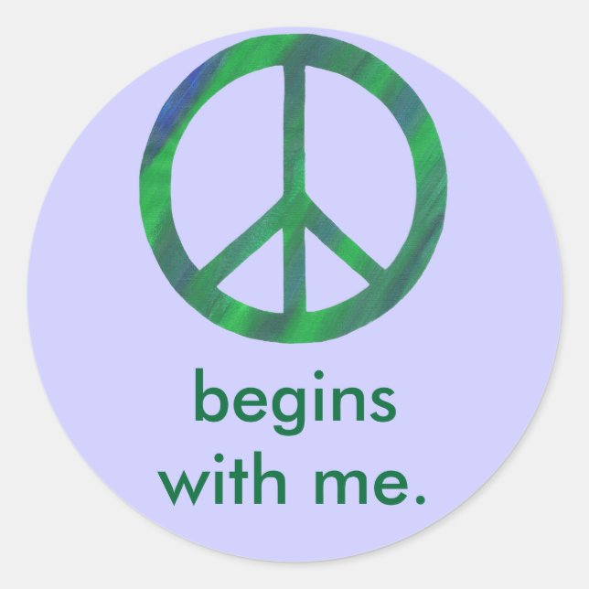 Blue Green Peace Sign, Begins With Me Stickers (Front)