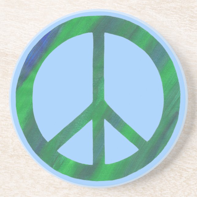 Blue Green Peace Sign, Coasters (Front)