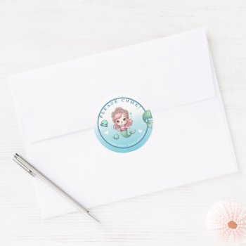 Blue Green Peach Pink Adorable Mermaid Baby Shower Classic Round Sticker by samack at Zazzle