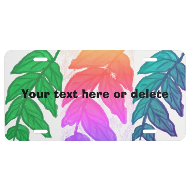 Blue Green Peach Purple Leaves Watercolor License Plate (Front)