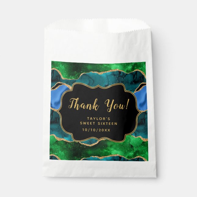 Blue Green Peacock Agate Sweet Sixteen Thank You Favor Bag (Front)