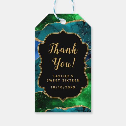 Blue Green Peacock Agate Sweet Sixteen Thank You Gift Tags