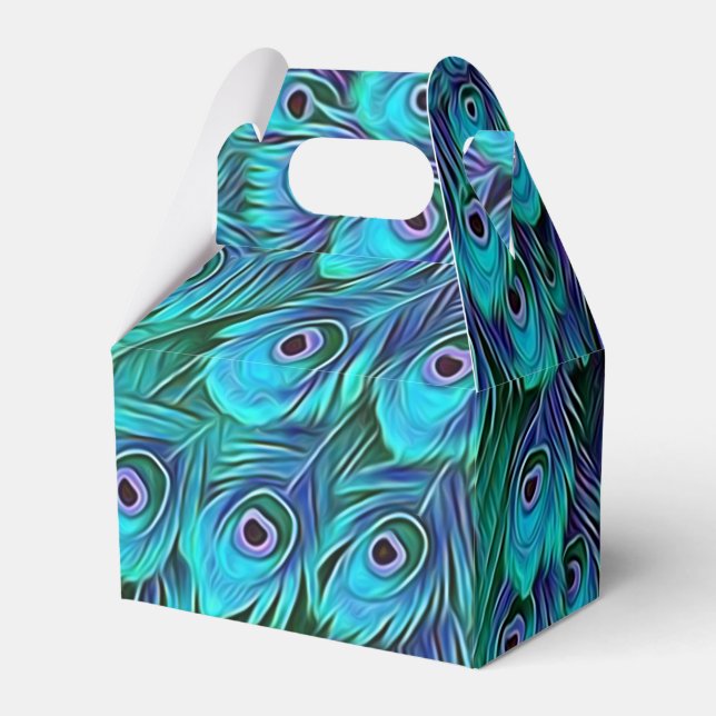 Blue Green Peacock Favor Box (Front Side)