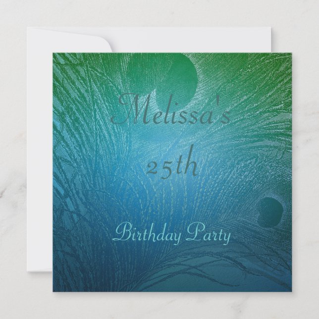 Blue & Green Peacock Feather Birthday Party Invitation (Front)