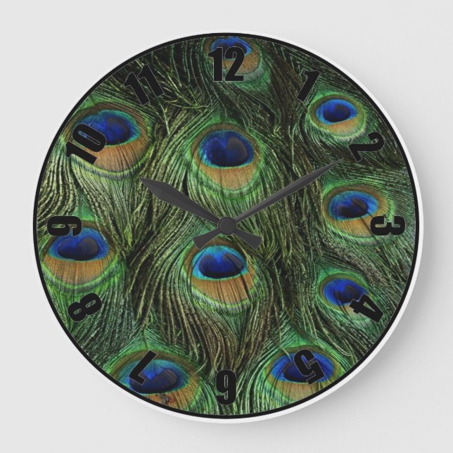 Blue Green Peacock Feather Customized Photo Clock (Front)