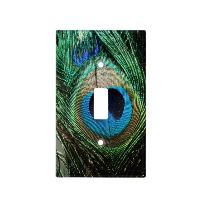 Blue Green Peacock Feather Pattern Light Switch Cover (Front)