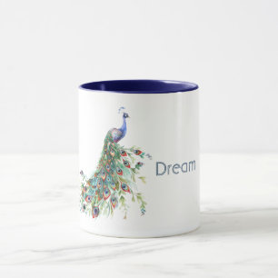 Blue Green Peacock Feathers Mug