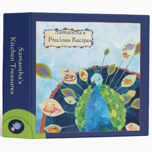 Blue Green Peacock Holiday Gift Recipe Binder