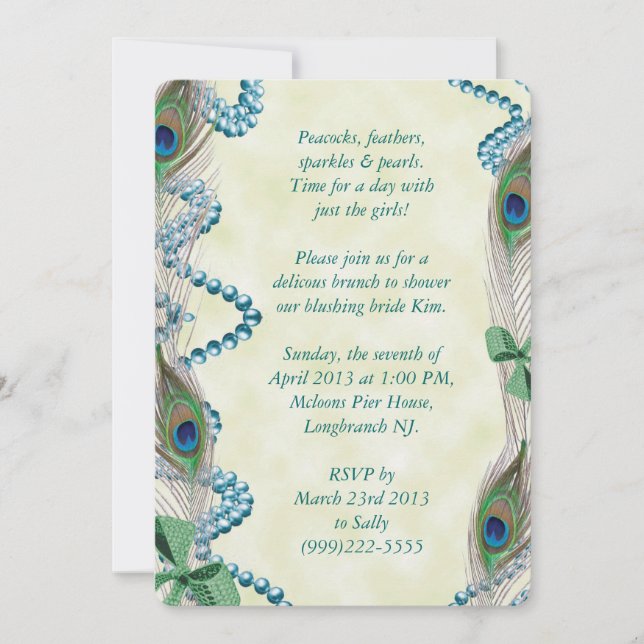 Blue/Green Peacock Invitation (Front)