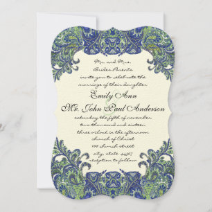 Blue & Green Peacock Ivory Wedding Invitations