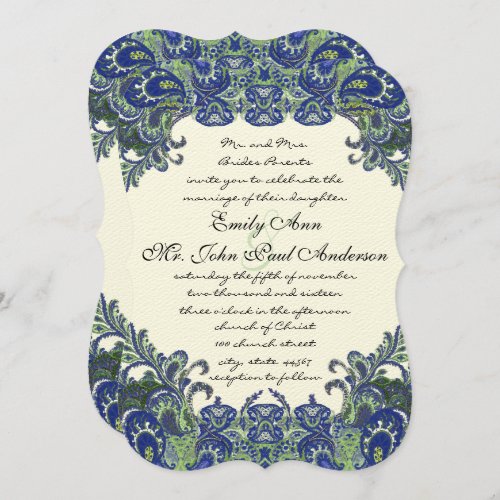 Blue  Green Peacock Ivory Wedding Invitations