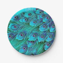 Blue Green Peacock Paper Party Plates